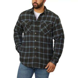 NEW Grizzly Mountain Men's XL Sherpa-Lined Plaid Flannel Shirt Jacket Gray & Blu